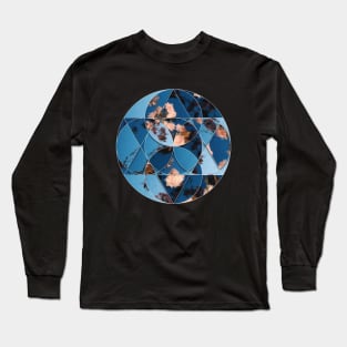 Geometric collage of pink flowers with gradient blue sky pattern oil painting Long Sleeve T-Shirt